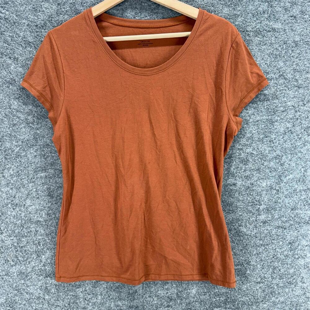 NoBo T-Shirt Women L Large Brown Short Sleeve Round Neck Cotton Casual Solid